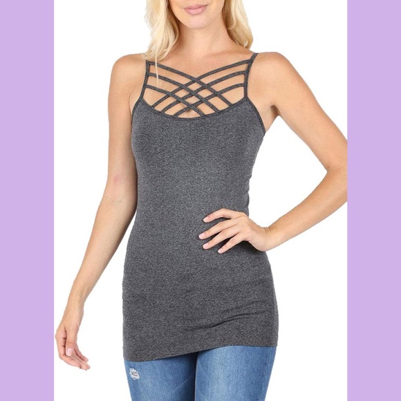 NEW Zenana Outfitters Charcoal Grey Strappy Cami - Picture 1 of 12